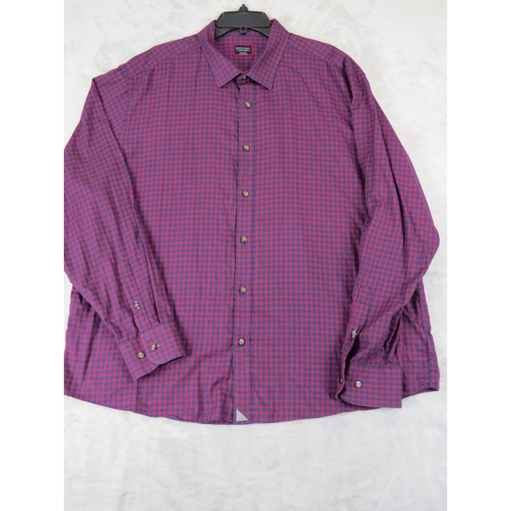 UNTUCKit Mens Button Down Shirt XXXL 3XL Red Navy Check Plaid 100% Cotton